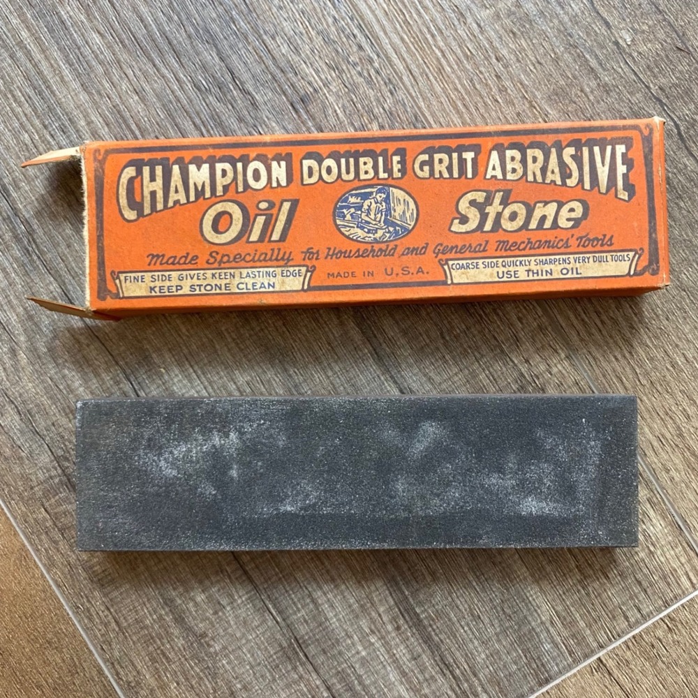 Vintage Champion Double Grit Abrasive Oil Stone Sharpening Tool Made in USA